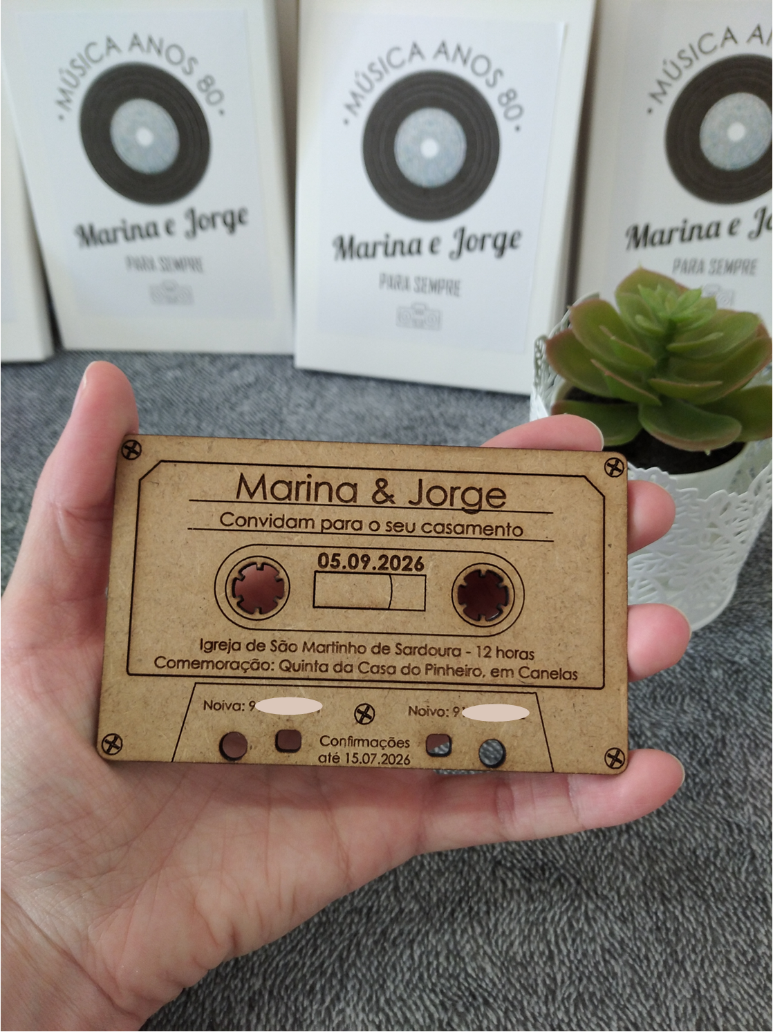 Convite de casamento: cassete em mdf