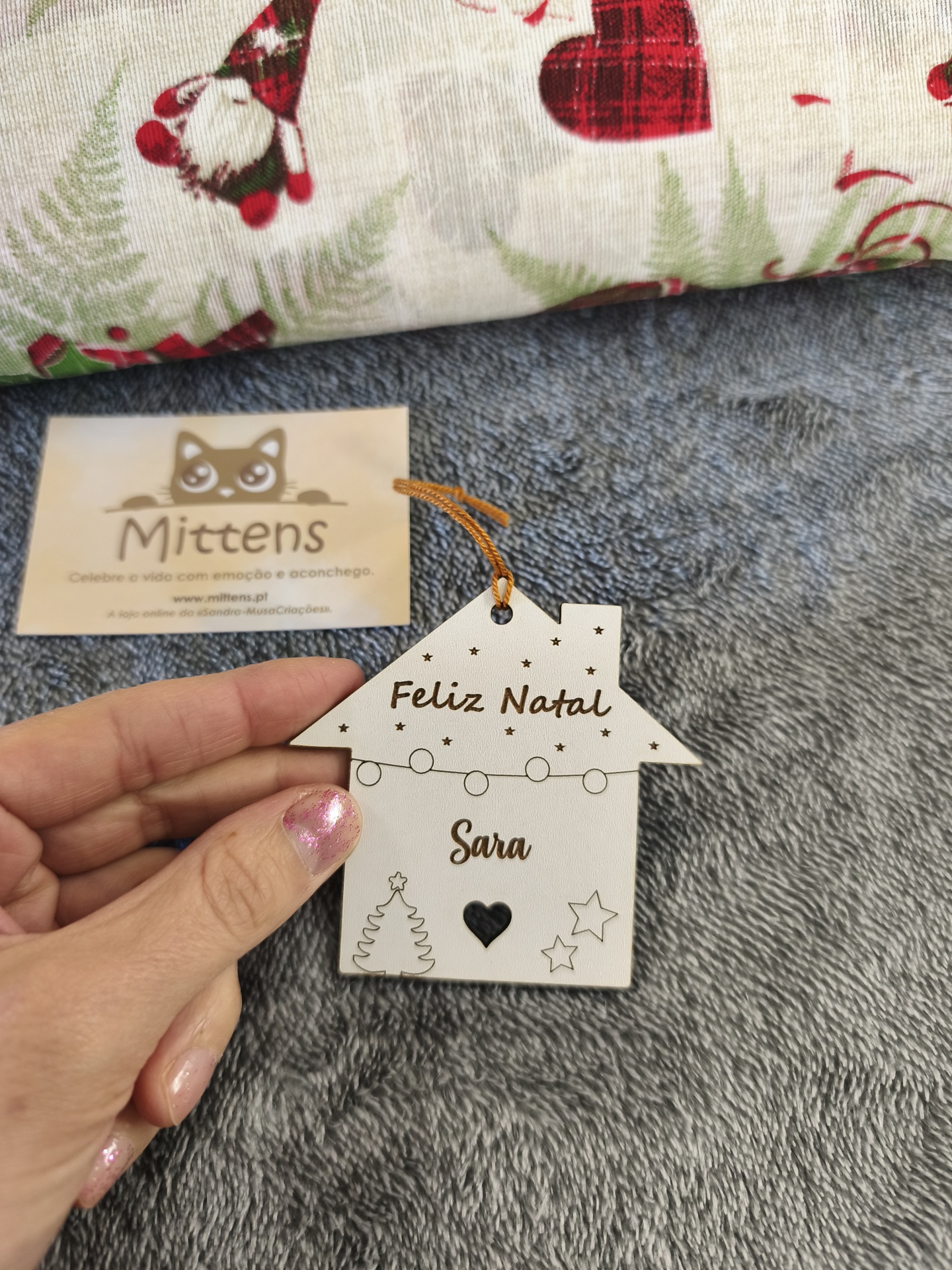 Pendente casinha de Natal e nome