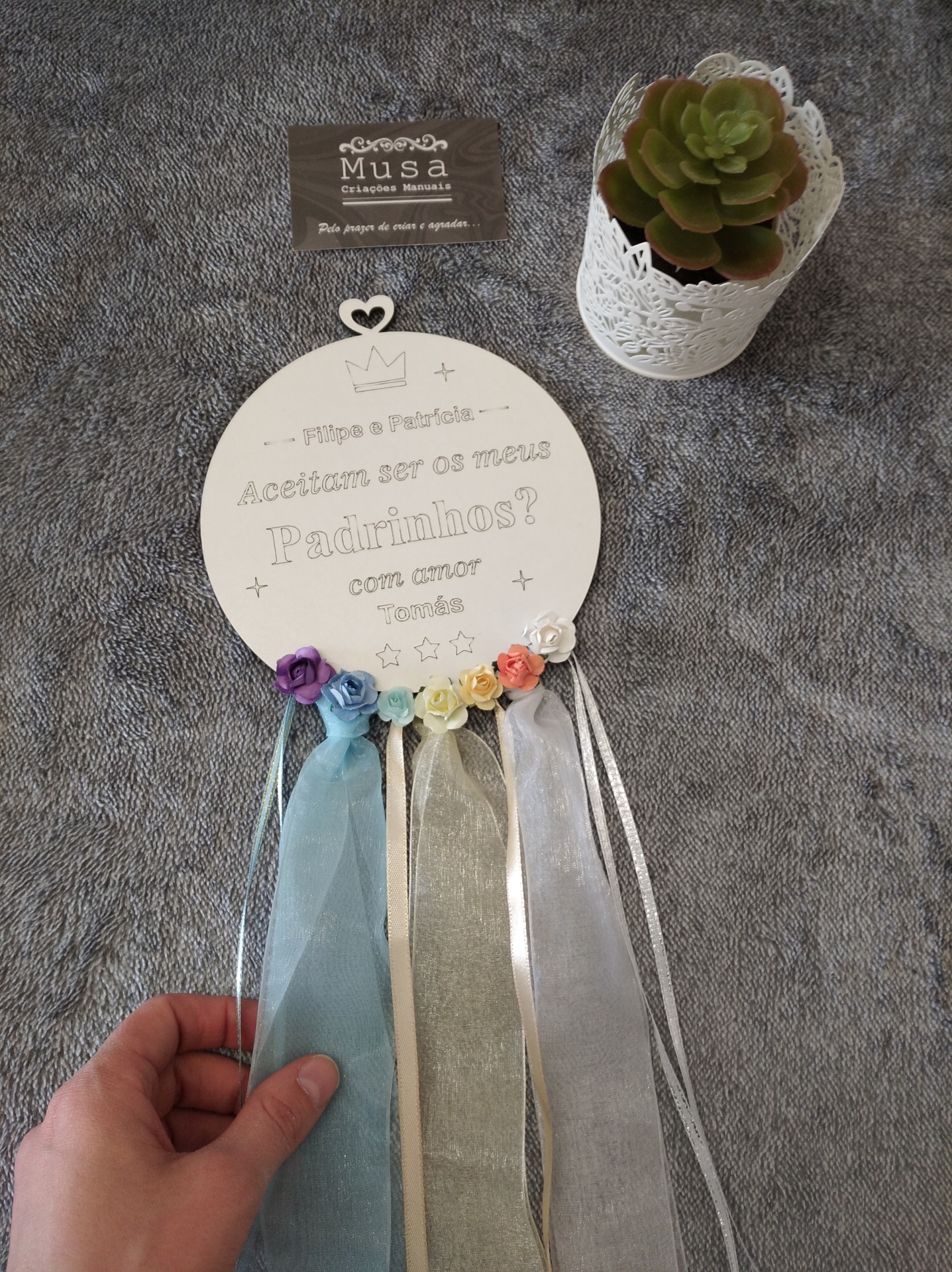 Convite para padrinhos: quadro tipo caça-sonhos