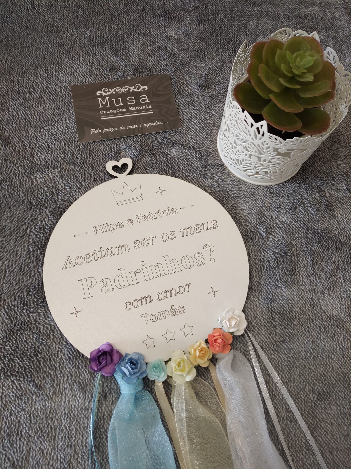 Convite para padrinhos: quadro tipo caça-sonhos