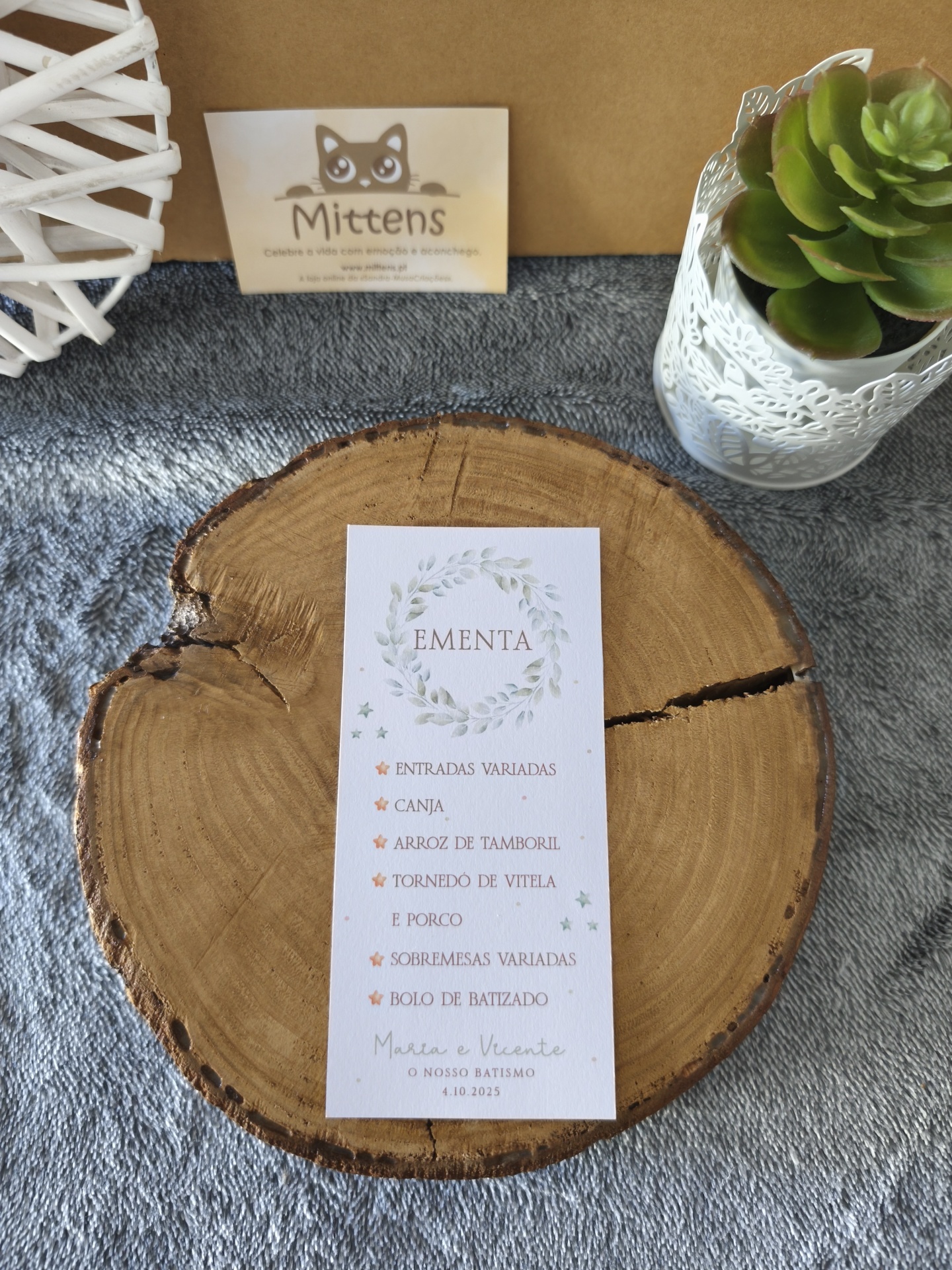 Ementa/Marcador de lugar: 6,5cm*14cm