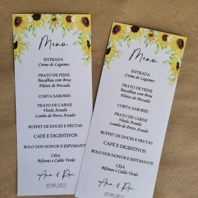 Cartões de Ementa com 1 frente