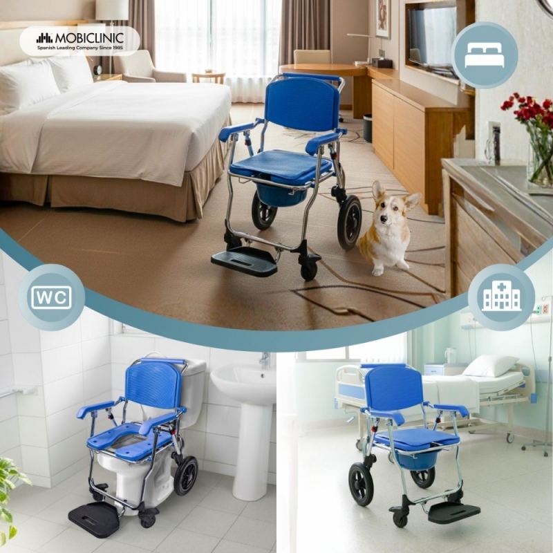 Cadeira de rodas dobrável com vaso sanitário multifunções Cadeira de rodas dobrável com vaso sanitário multifunções