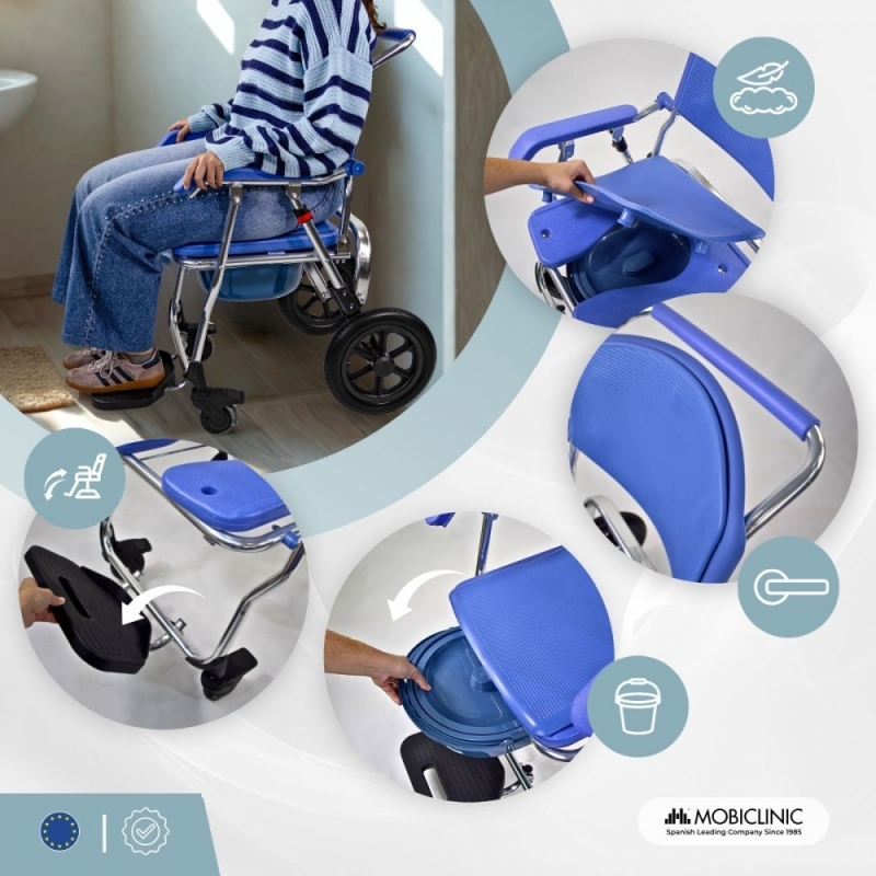 Cadeira de rodas dobrável com vaso sanitário multifunções Cadeira de rodas dobrável com vaso sanitário multifunções