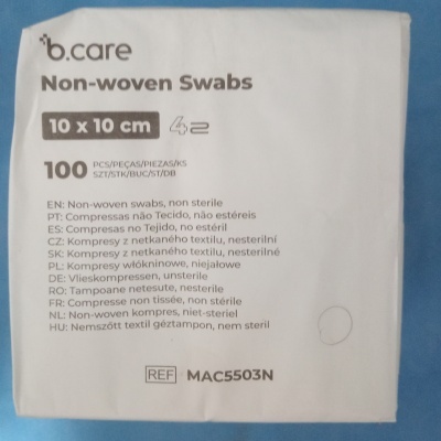 Compressas em não tecido 10 x 10 cm, saco com 100 unidades