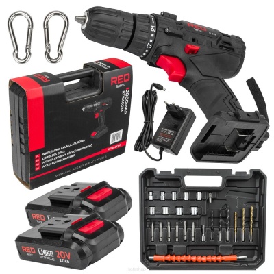 Aparafusadora LCD 2x baterias 20V Red Technic RTWA0033