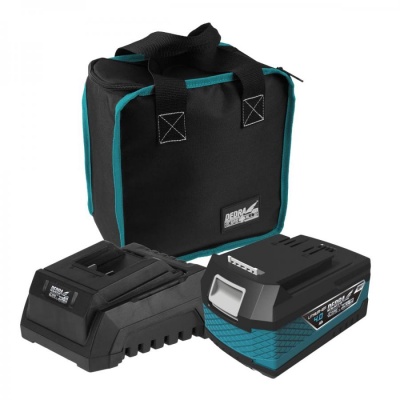 Kit inicial DEDRA SAS+ALL DED7030G02: bateria DED7034 4Ah, carregador de bateria DED7038 DEDRA SAS, bolsa de ferramentas DED7001B, DED7030G02