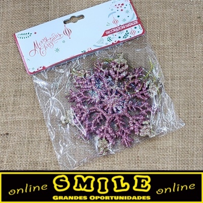 Conjunto de 3 Flocos de Neve Rosa Velho