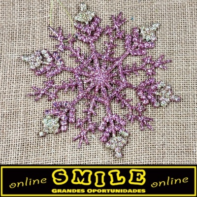 Conjunto de 3 Flocos de Neve Rosa Velho