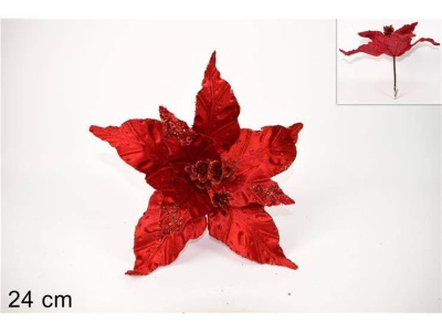 Flor vermelha de Natal com brilhos vermelhos (24cm)