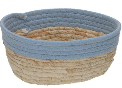 Cesto oval com fita azul 24x19x10cm