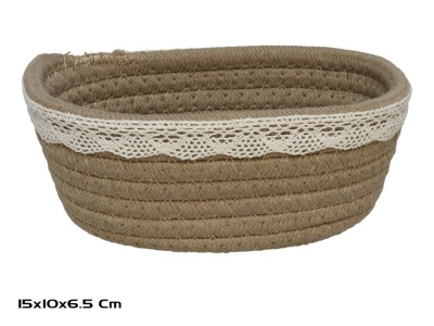 Cesto oval com renda 15x10x6.5cm