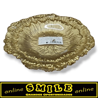 Prato decorativo em vidro dourado 19cm- Redondo abstrato