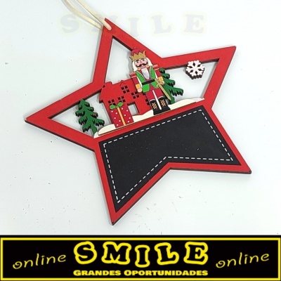 Estrela em Madeira Decor Vermelha/ Ardósia