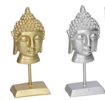 Buda decorativo em resina prata/dourado 15.5x6x4cm