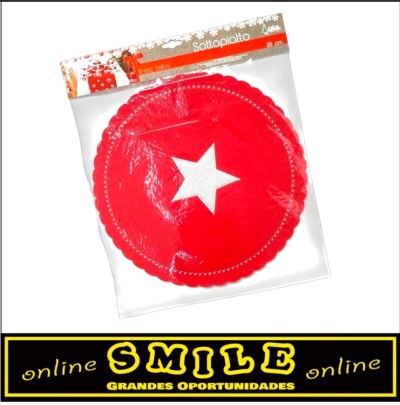Individual redondo vermelho em feltro, 35cm c/ estrela prata
