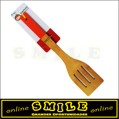 Espátula Furada em Bambú com Cabo Laranja