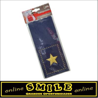 Porta talheres em feltro azul com estrela dourada