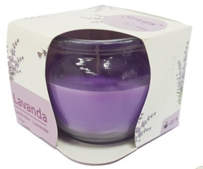 Vela aromática em copo de vidro redondo Lavanda