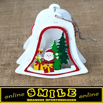 Sino de Natal em Madeira Branco c/ Luz