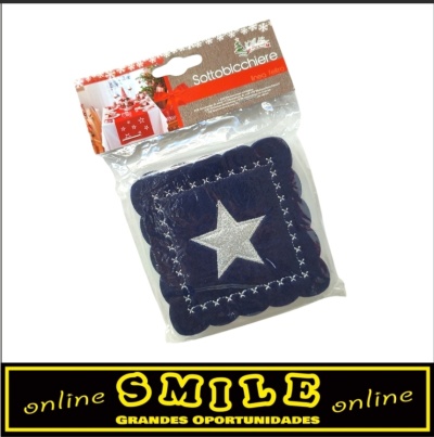 Base para copos em feltro azul com estrela prata