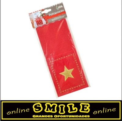 Porta talheres em feltro vermelho com estrela dourado