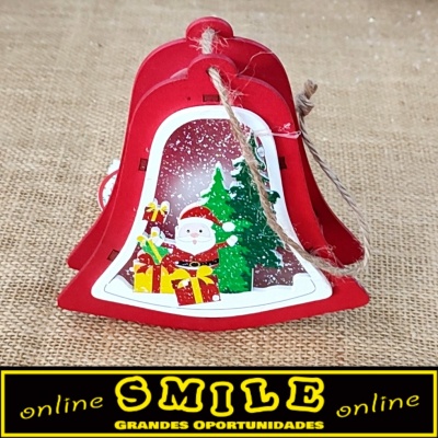 Sino de Natal em madeira vermelho c/ luz