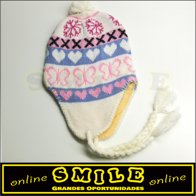 Gorro com tranças - Creme/Rosa