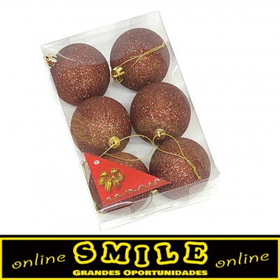 Conjunto 6 Bolas de Natal Chocolate Purpurinas