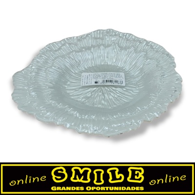 Prato decorativo em vidro branco pérola 19cm- Redondo abstrato