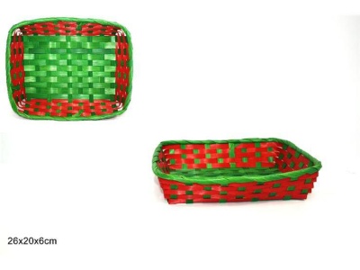 Cesta de palha rectangular verde e vermelha (26x20x6cm)