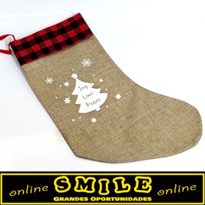 Bota de Natal em Tecido Decorativa Castanha