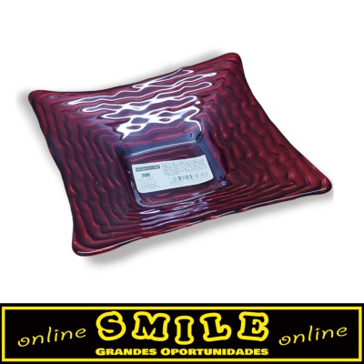 Prato decorativo em vidro vermelho 14cm- Quadrado