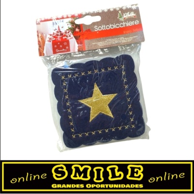 Base para copos em feltro azul com estrela dourada