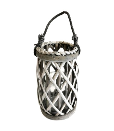 Castiçal em madeira c/ copo de vidro (20x14cm)