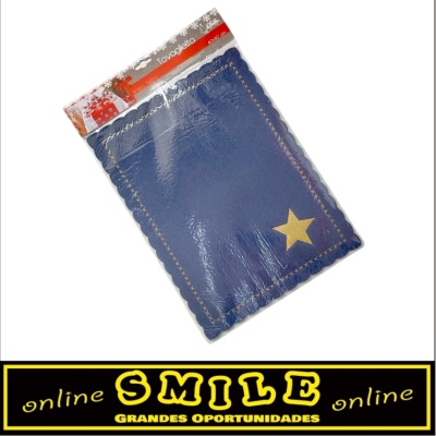 Individual retangular azul em feltro, 40x30cm c/ estrela dourada