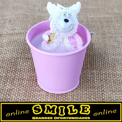 Vela de Natal em copo rosa c/ boneco