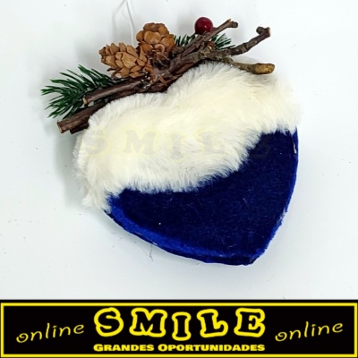Coração Decor Azul Veludo/ Branco