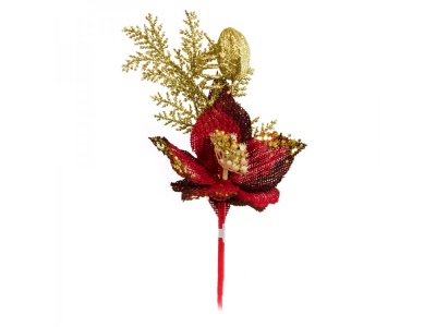 Flor de Natal vermelha com flores douradas (32cm)