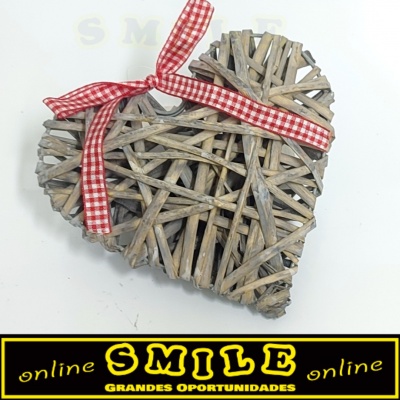 Coração em Madeira Castanho c/ Laçarote Vermelho