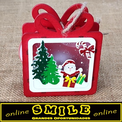 Presente de Natal em Madeira Vermelha c/ Luz