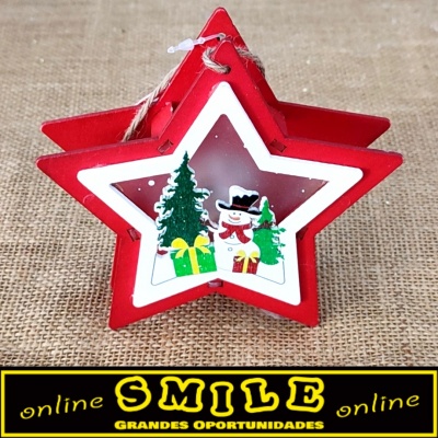 Estrela de Natal em Madeira Vermelha c/ Luz