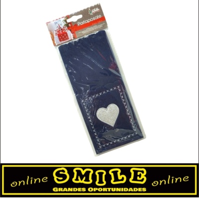 Porta talheres em feltro azul com coração prata