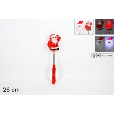 Bastão c/ Pai Natal c/ luz e mola 26cm