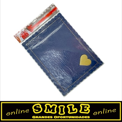 Individual retangular azul em feltro, 40x30cm c/ coração dourado