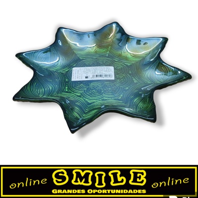 Prato decorativo em vidro verde 20cm- Estrela