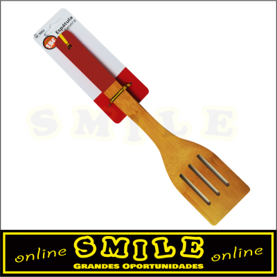 Espátula Furada em Bambú com Cabo Vermelho