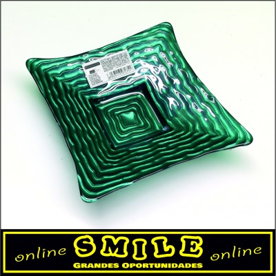 Bandeja quadrada em vidro verde água