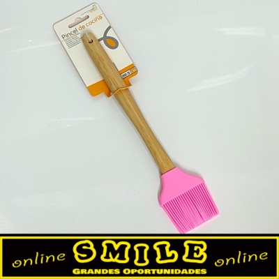 Pincel em Silicone com Cabo em Madeira 28,5cm Rosa