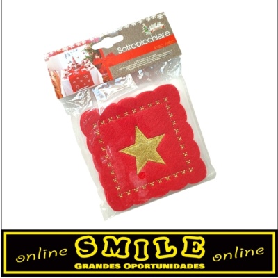 Base para copos em feltro vermelho com estrela dourado